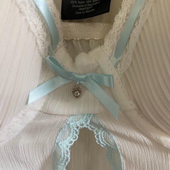 Apt 9 Womens White Blue Lace Ribbon Trim Underwire Bra Split Front Teddy Size XL - Picture 5 of 10
